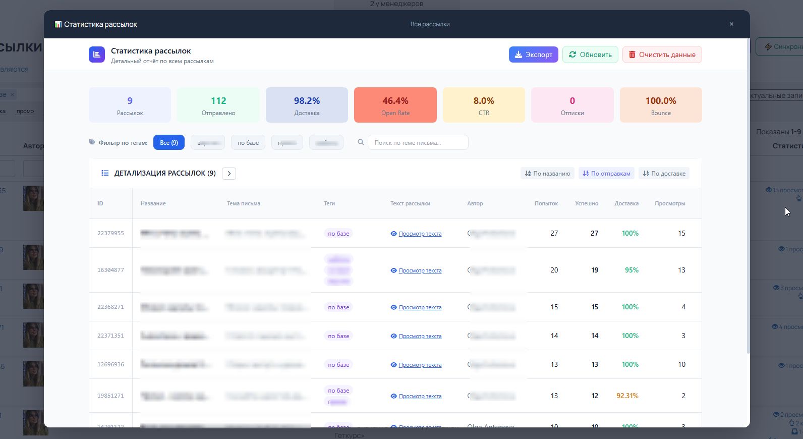 Аналитика рассылок и редактор рассылок GETCOURSE