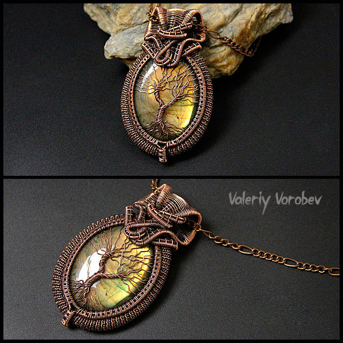 Кулоны Древо жизни из проволоки и камня в технике Wire Wrap