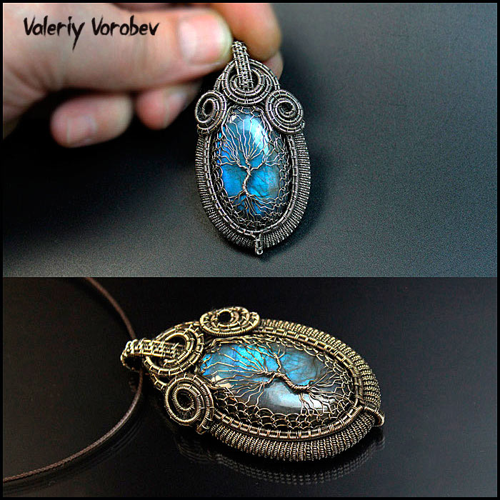 Кулоны Древо жизни из проволоки и камня в технике Wire Wrap