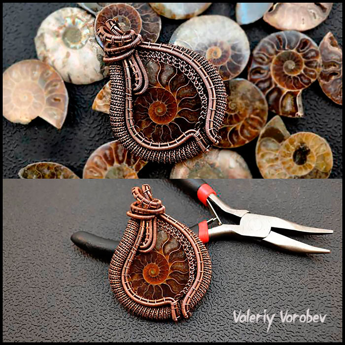 Украшения из проволоки и аммонита Валерия Воробьева