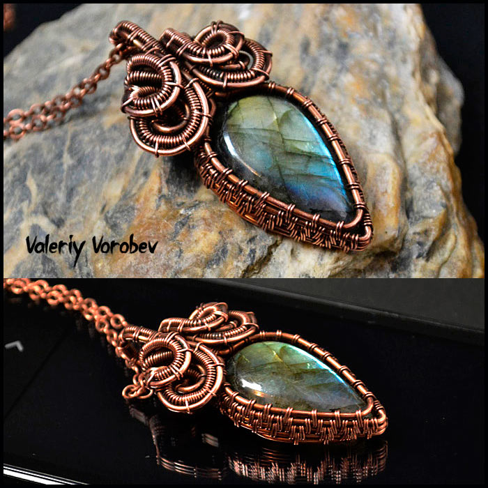 Кулоны ручной работы из медной проволоки и лабрадора