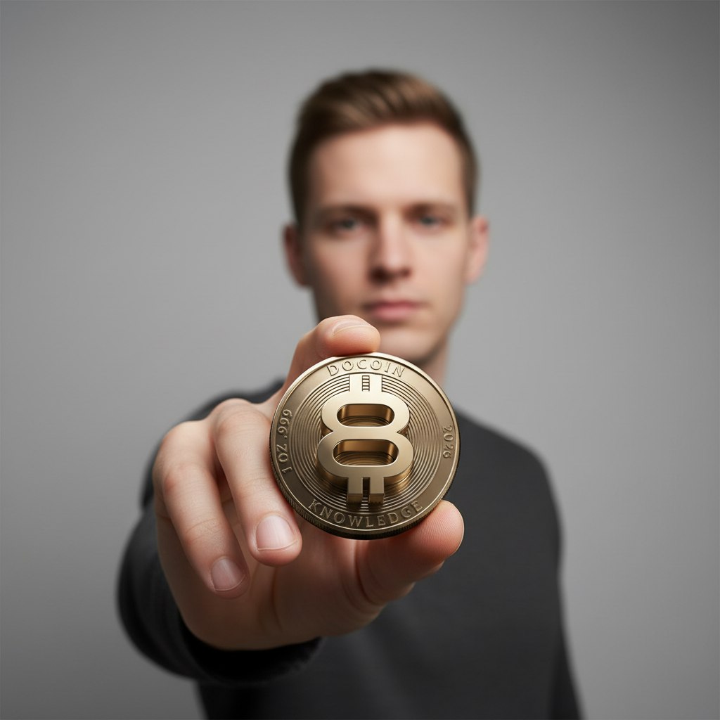 Мужчина с монетой DOCOIN