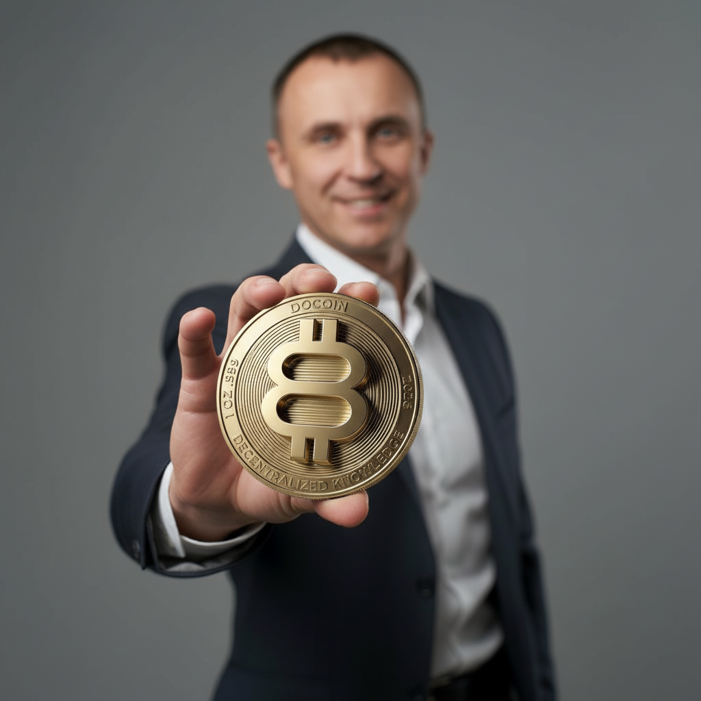 Остап Бондаренко с монетой DOCOIN